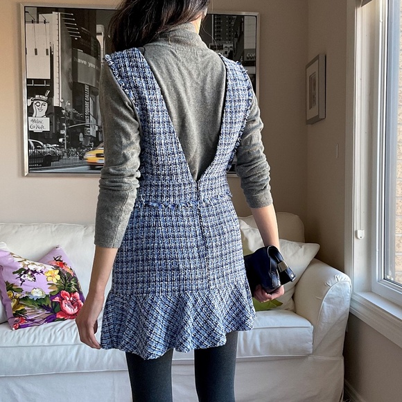 NWT Zara blue and white tweed mini dress - Picture 7 of 16